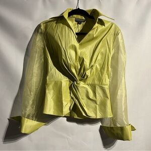 Elegant Sheer Lime Blouse with Front Twist
